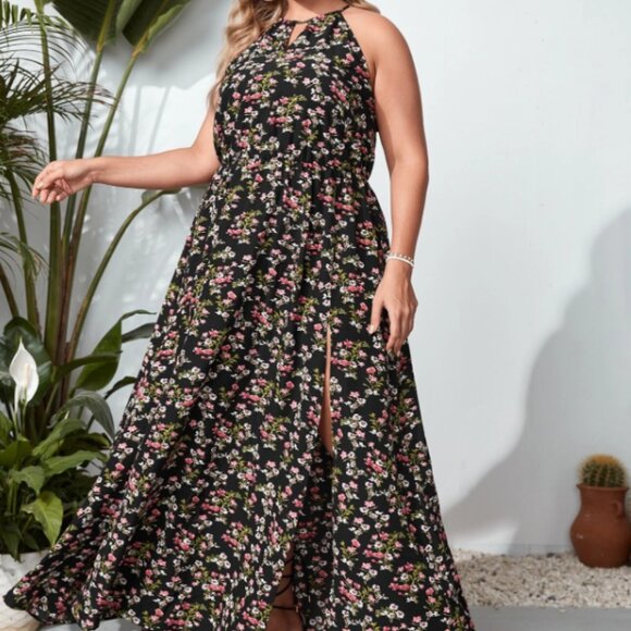 SHEIN VCAY Plus High Split Ditsy Floral Dress 1X - Picture 2 of 10